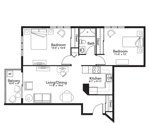 Floor Plan Two Bedroom - B1
