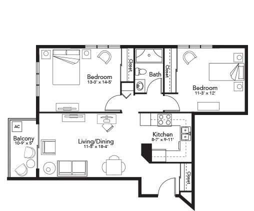 Floor Plan Two Bedroom - B1