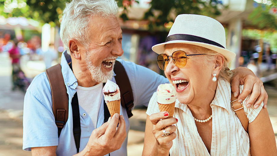 seniors eating ice cream cones