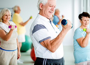 residents in fitness center