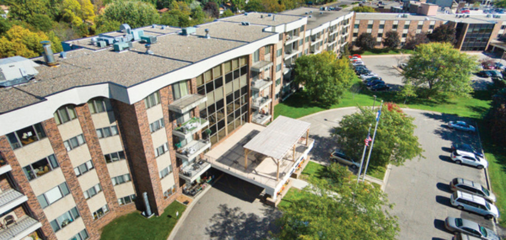 Aerial view of Apple Valley Village, a large senior living community.