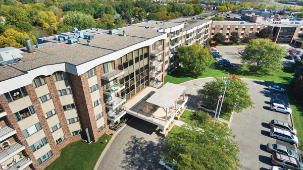 Aerial view of Apple Valley Village, a large senior living community.