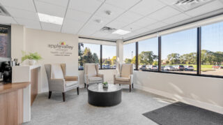 Health care center lobby seating area at Apple Valley Village.