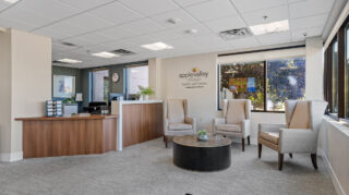 Health care center reception and seating at Apple Valley Village.